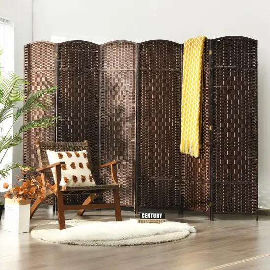 Costway 6-Panel Room Divider 6Ft Weave Fiber Folding Privacy Screen Brown\Black {3}
