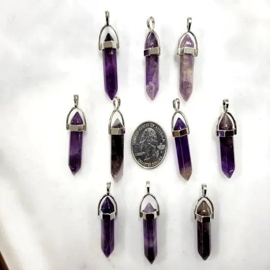 Amethyst Double Point Silver Plated Pendant {3}