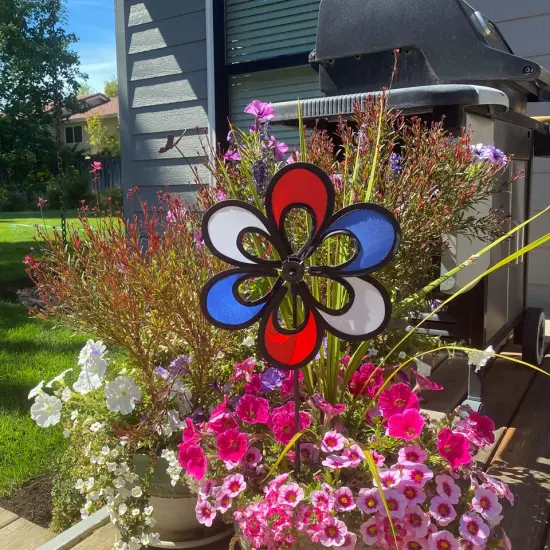 In the Breeze 2674 - 10 inch Red, White, and Blue Windee Wheelz Spinner - Outdoor Patriotic Garden Décor {2}