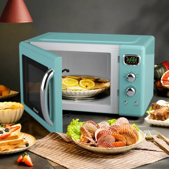 Costway 0.9Cu.ft. Retro Countertop Compact Microwave Oven 900W 8 Cooking Settings BlackGreenWhite {2}