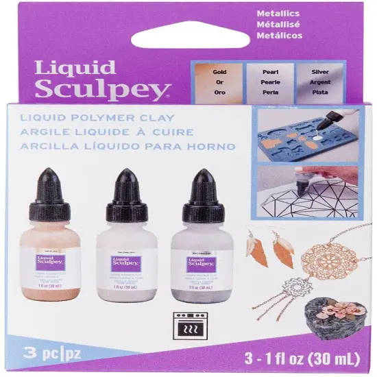 Sculpey Liquid Polymer Clay Metallics 3/Pkg-Pearl, Silver, Gold {1}