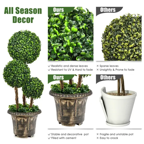 Costway 30'' Artificial Topiary Triple Ball Tree Indoor Outdoor UV Resistant {4}