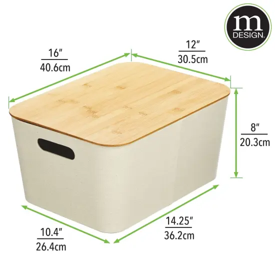 mDesign 10" Soft Fabric Stacking Storage Bin Box and Bamboo Lid Cover, 4 Pack {2}