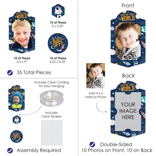 Big Dot of Happiness Blast Off to Outer Space - Rocket Ship Baby Shower or Birthday Party Vertical Photo Garland 35 Pieces {4}