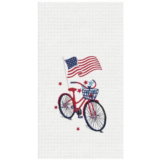 Patriotic Bike 4th of July Embroidered Waffle Weave Kitchen Towel Dishtowel Decoration {1}