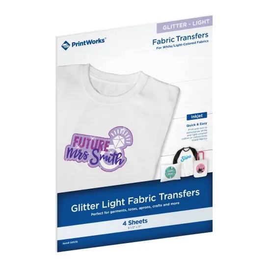 Printworks Glitter Light Fabric Transfers, for White/Light-Colored Fabrics, 4 Sheets, Inkjet, 8.5 x 11, (00535) {1}