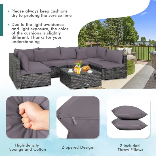 Costway 7PCS Patio Rattan Furniture Set Sectional Sofa Cushioned Garden Gray {6}