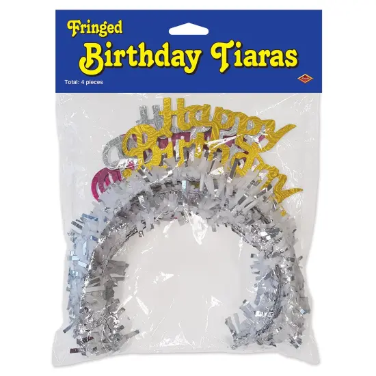 Pkgd Happy Birthday Tiaras w/Fringe (Pack of 12) {1}