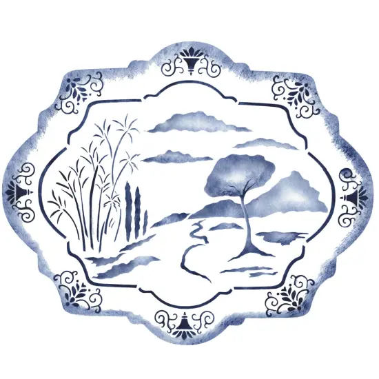 Oriental Platter Wall Stencil | 3056 by Designer Stencils | Pattern Stencils | Reusable Stencils for Painting | Safe & Reusable Template for Wall Decor | Try This Stencil Instead of a Wallpaper | Easy to Use & Clean Art Stencil Pattern {1}