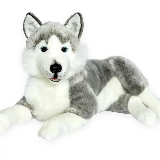 Introducing Blizzard: The Adorable 17-Inch Laying Husky Plushie with Blue Eyes and Long Fur {2}