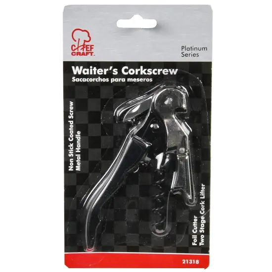 Chef Craft Waiter's Corkscrew Professional All-In-One Stainless Steel Wine Bottle Opener & Foil Cutter {4}