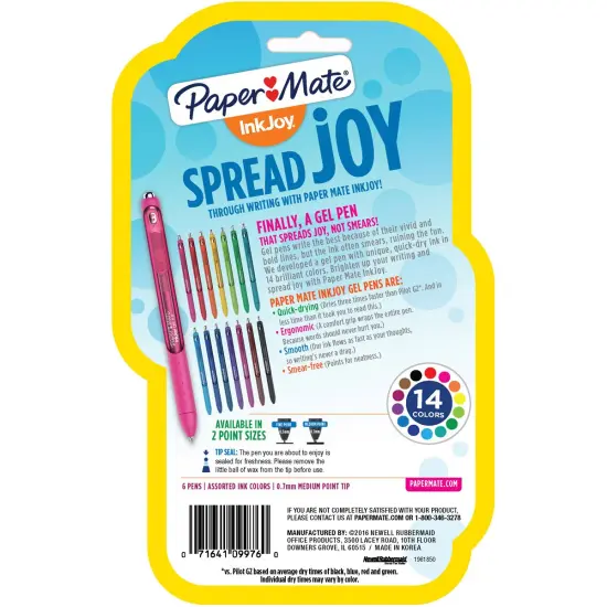 Paper Mate Inkjoy Gel Pens .7mm 6/Pkg-Assorted {2}