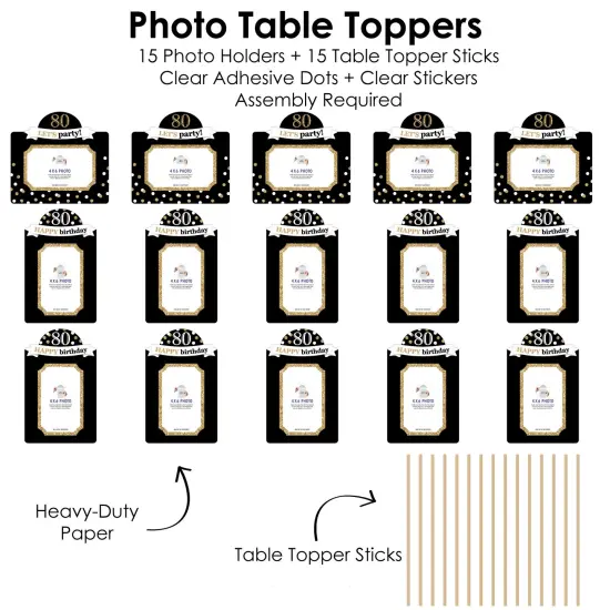 Big Dot of Happiness Adult 80th Birthday - Gold - Birthday Party Picture Centerpiece Sticks - Photo Table Toppers - 15 Pieces {6}
