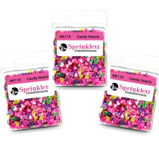 Buttons Galore Sprinkletz Embellishments for Crafts, Tiny Polymer Clay Shapes & Unique Designs - Candy Hearts - 3 Pack {1}