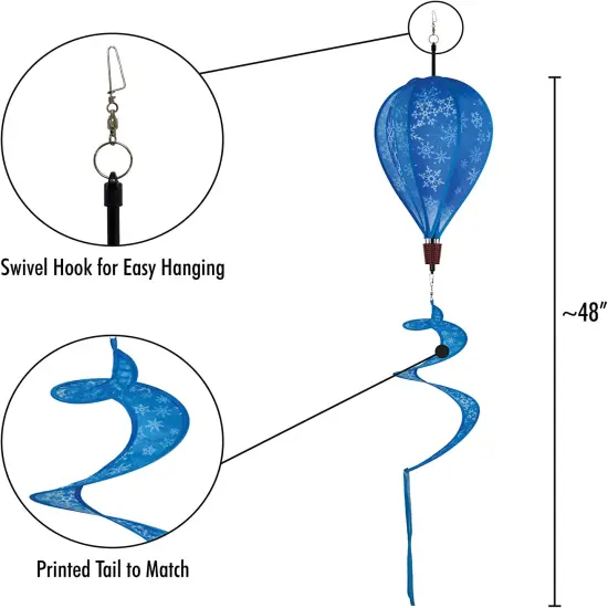 In the Breeze 0989 - Snowflakes Hot Air Balloon - 6 Panel Spinning Balloon - Outdoor Winter Hanging Decoration {5}