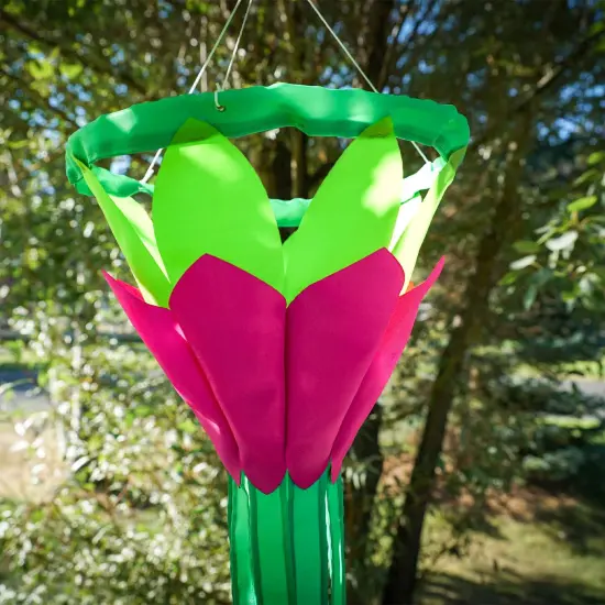In the Breeze Bright Green 38-inch Lotus Flower Windsock, Outdoor Floral Decoration, 5202 {2}