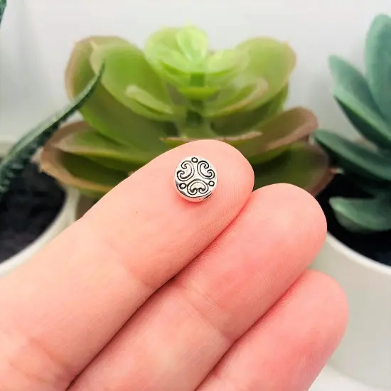 4, 20 or 50 Pieces: Antique Silver Round Tiny Tribal Spacer Beads, 6mm - Double Sided {3}