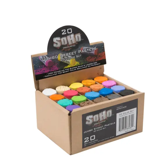 Soho Urban Artist Jumbo Kids Sidewalk Chalk, Street Pastel Set - for Pavement, Sidewalks, Concrete, or Brick with Rich Pigments, Bright, Smooth and Durable - 20 Unique Assorted Colors {1}