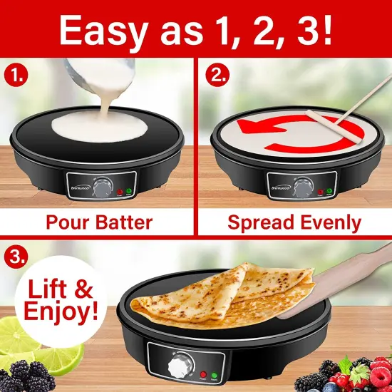 Brentwood TS-602BK 12-Inch Electric Non-Stick Crepe Pancake Maker Black {3}