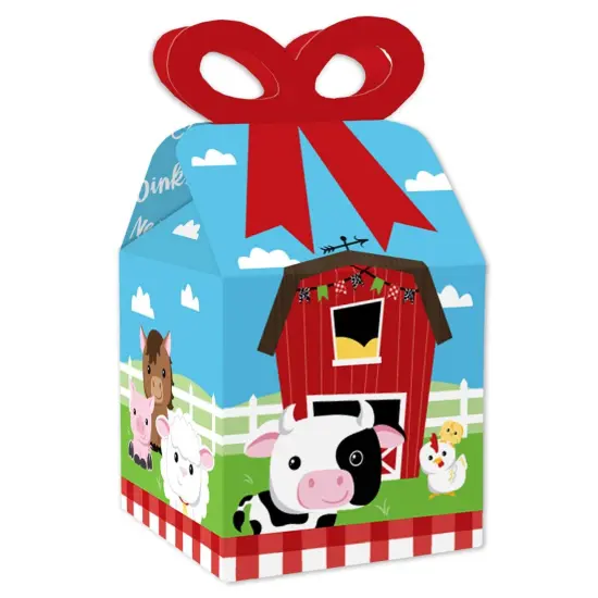Big Dot of Happiness Farm Animals - Square Favor Gift Boxes - Barnyard Baby Shower or Birthday Party Bow Boxes - Set of 12 {1}