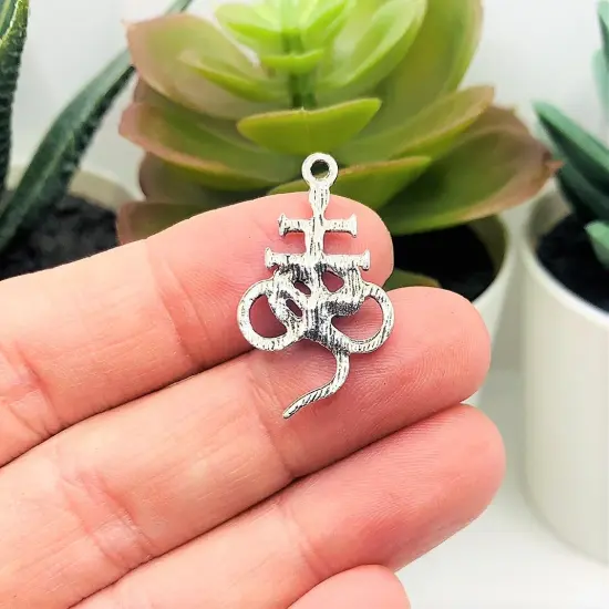 1, 4, 20 or 50 Pieces: Antique Silver Leviathan Cross with Snake, Satanic Pendant Charms {5}
