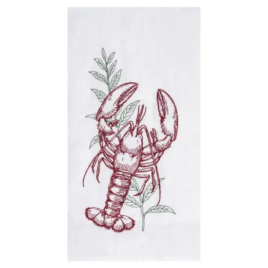 Lobster Seagrass Embroidered Flour Sack Cotton Kitchen Towel {1}