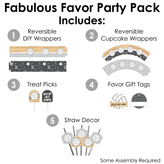 Big Dot of Happiness Bump, Set, Spike - Volleyball - Baby Shower or Birthday Party Favors and Cupcake Kit - Fabulous Favor Party Pack - 100 Pieces {3}