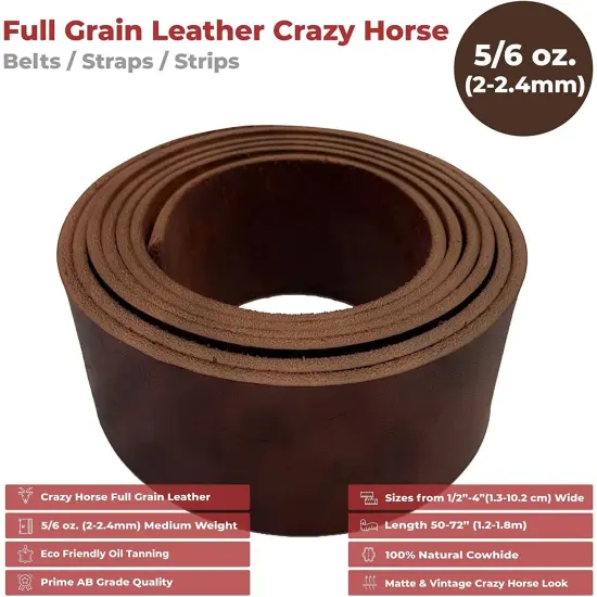 2"x50" (5.1x127cm) ELW 5-6 oz (2-2.4mm) 72" Length, Straps, Belts, Strips Full Grain Leather Crazy Horse Belt Medium DIY Craft, Pet Collars, Blanks, Accessory, Jewelry, Wrapping Whiskey Brown {3}
