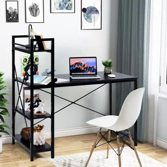 Costway 47.5'' Compact Computer Desk With 4-Tier Storage Bookshelves for Home Office {3}