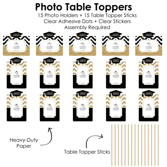Big Dot of Happiness Tassel Worth The Hassle - Gold - Graduation Party Picture Centerpiece Sticks - Photo Table Toppers - 15 Pieces {6}