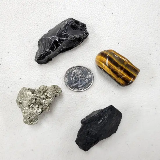 Crystals For Protection- Tourmaline, Black Obsidian, Pyrite, Tiger's Eye {2}