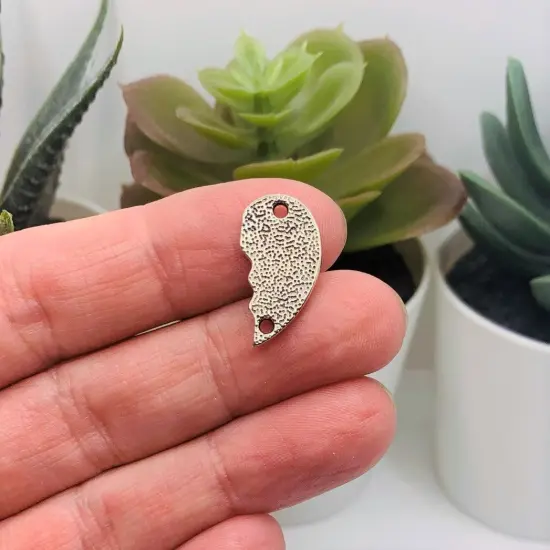 1, 5 or 20 Sets: Silver Partners In Crime Connector Heart BFF Charms {4}