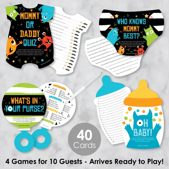 Big Dot of Happiness Monster Bash - 4 Little Monster Baby Shower Games - 10 Cards Each - Gamerific Bundle {3}