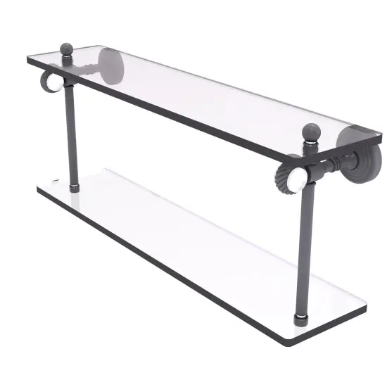 Pacific Grove Collection 22 Inch Two Tiered Glass Shelf With Twisted Accents - Matte Gray {1}