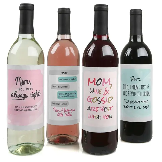 Big Dot of Happiness Mom, I Must Confess - Gift For Women - Wine Bottle Label Stickers - Set of 4 {1}