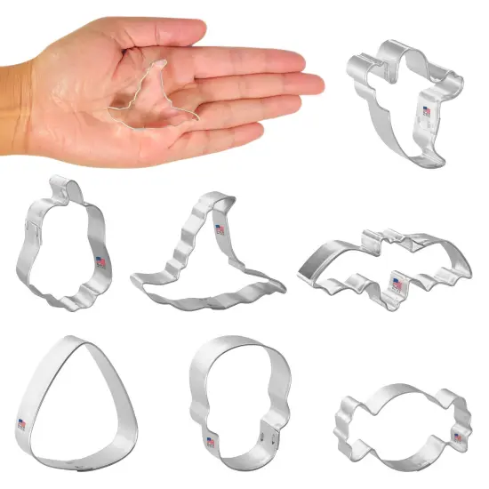 CookieCutter.com Mini Halloween Cookie Cutter 7 Piece Set Ghost 1.5 in, Tin Plated Steel, USA {3}