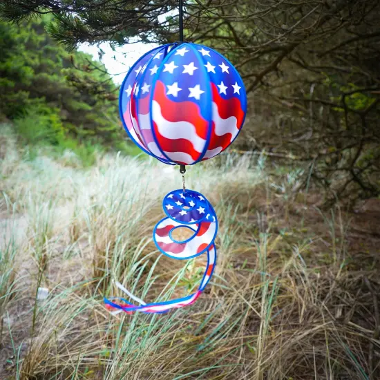In the Breeze 11-inch USA Flag Hanging Ball Spinner, Wind Spinner, 2490 {4}