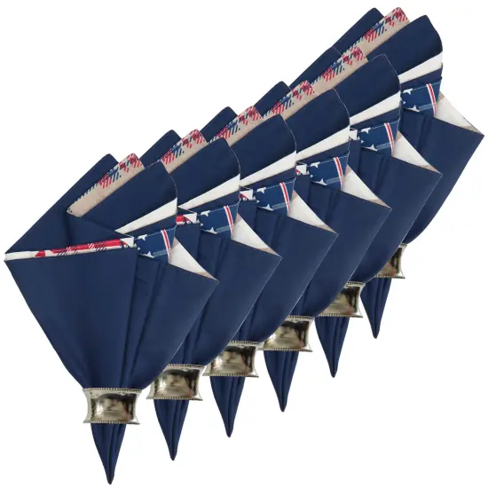 Levi Blue Patriotic 4th of July Reversible Cloth Napkin Set of 6 {3}