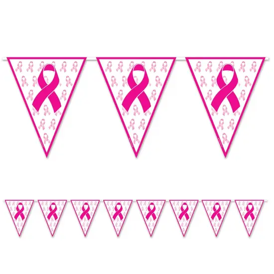 Pink Ribbon Pennant Banner (Pack of 12) {1}