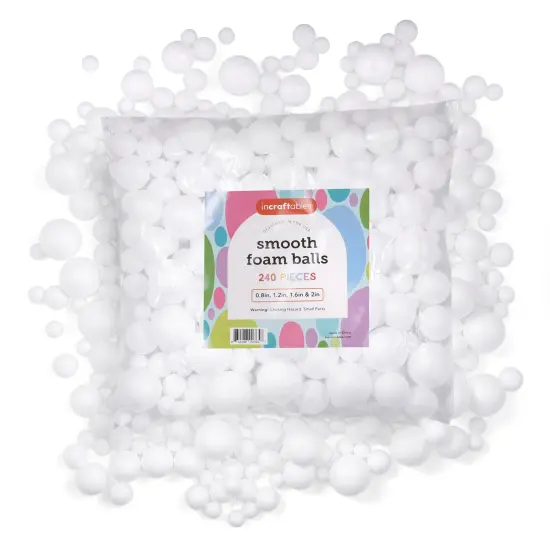 Incraftables Foam Balls 240pcs (0.8, 1.2, 1.6 & 2 inch). Assorted Foam Balls for Crafts. White Foam Balls for Solar System Project, DIY Arts & Slime. Best Round Large & Small Foam Balls {1}