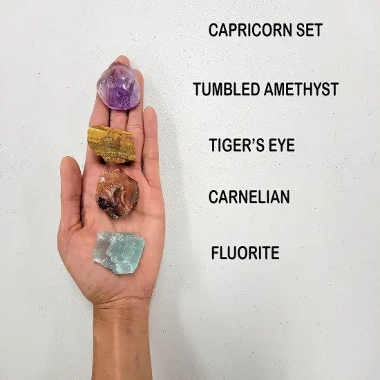 Crystals For Capricorn Zodiac Sign, Amethyst Tiger's Eye Carnelian Fluorite {1}