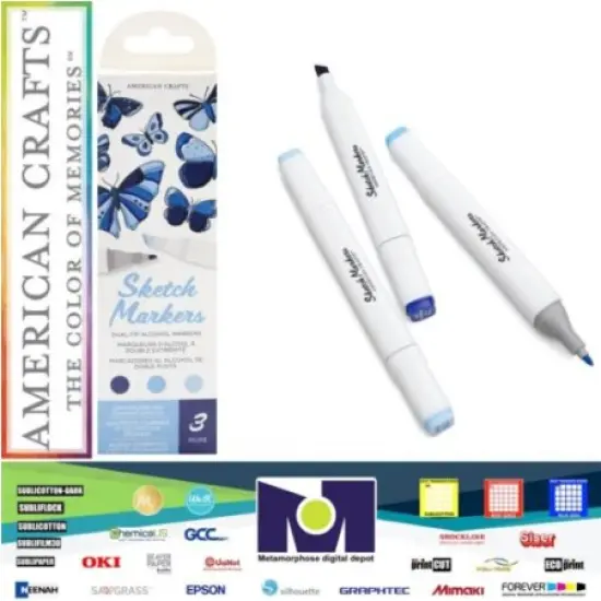 American Crafts - Sketch Markers Collection - Dual Tip - Chisel and Fine Point - Glacier 3 Pack 34007538 {1}