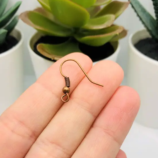 100 or 500 Pieces: Antiqued Red Copper Fish Hook Earring Wires with Spring and Ball {3}
