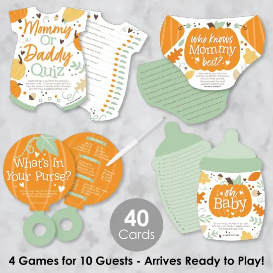 Big Dot of Happiness Little Pumpkin - Baby Shower Games Who Knows Mommy Best, Mommy or Daddy Quiz,&nbsp;What&rsquo;s in Your Purse and Oh Baby - Gamerific Bundle {3}