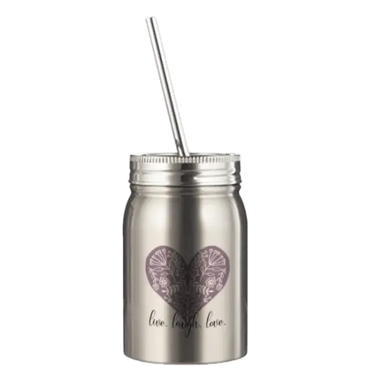 17oz Stainless Steel Mason Jar with Lid and Straw {3}