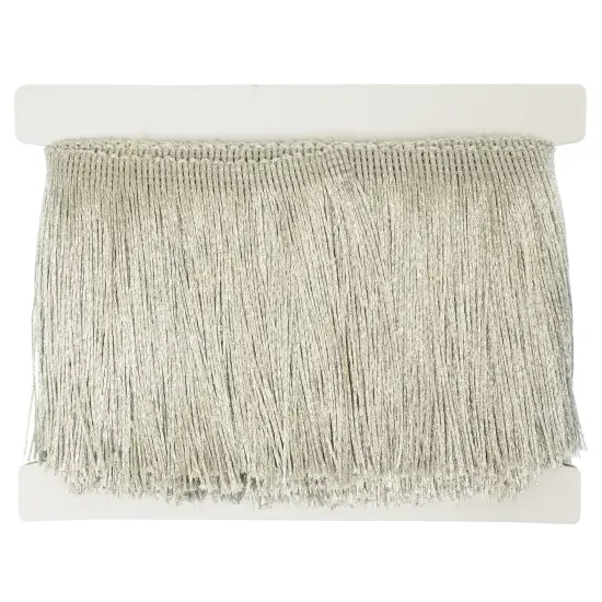 5 Yards of 4" Glitter Chainette Fringe Trim | 5 yard cut Metallic Silver {3}