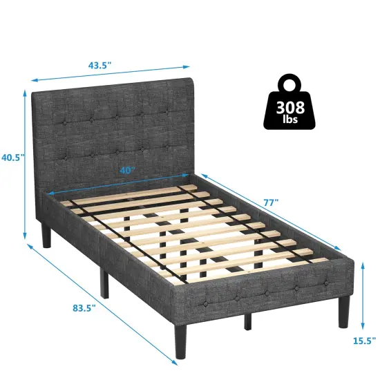 Costway Twin Upholstered Bed Frame Button Tufted Headboard Mattress Foundation {3}