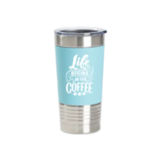 20oz Stainless Steel Tumber with Removable Silicone Sleeve (Light Blue/White) {2}