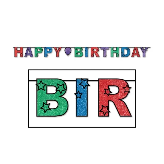 Glittered Happy Birthday Streamer (Pack of 12) {1}