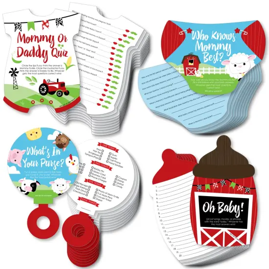 Big Dot of Happiness Farm Animals - 4 Barnyard Baby Shower Games - 10 Cards Each - Gamerific Bundle {1}